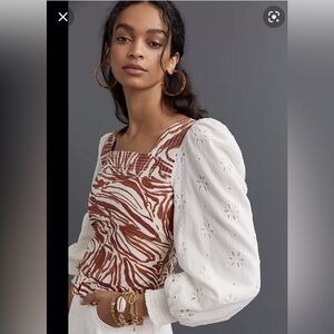 Love the Label by Anthropologie Zebra Long Sleeve Smocked‎ Crop Top Size XS